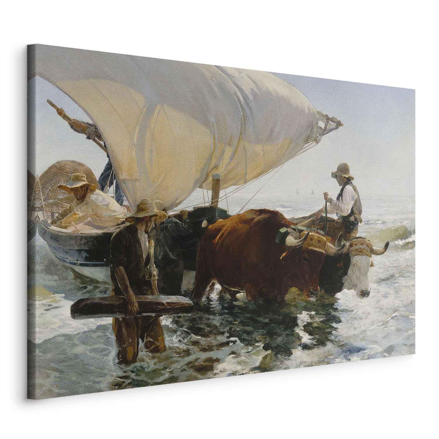 Joaquín Sorolla y Bastida lærredsbillede - Hjemkomsten fra fiskeri - 30 x 20 cm - På italiensk lærred