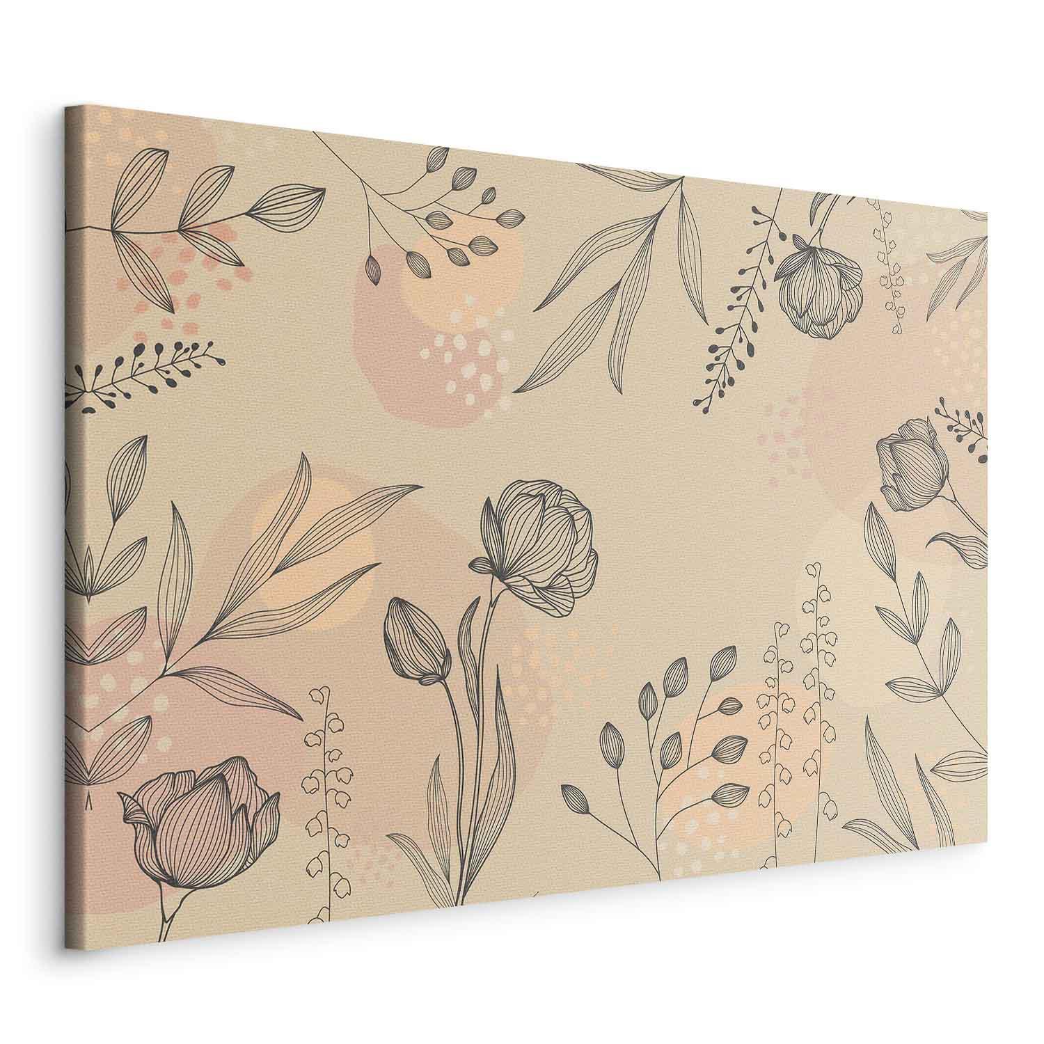 Lærredsbillede - Naturens varme farver med blomster og blade - 120 x 80 cm - På italiensk lærred