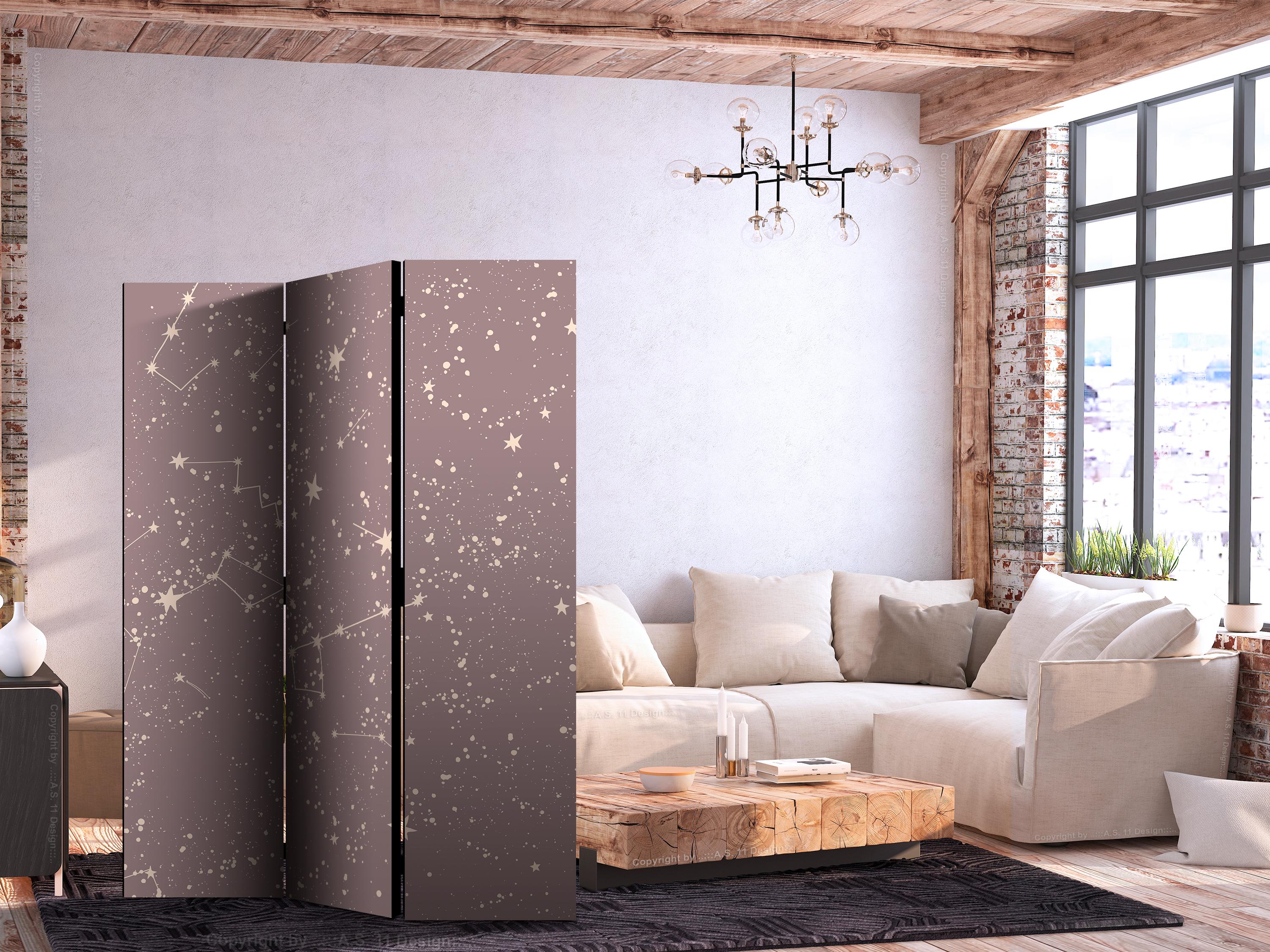 Skærmvæg Night Sky 135 x 172 cm - 3-panels rumdeler med stjerner - 135 x 172 cm - Dobbeltsiddet