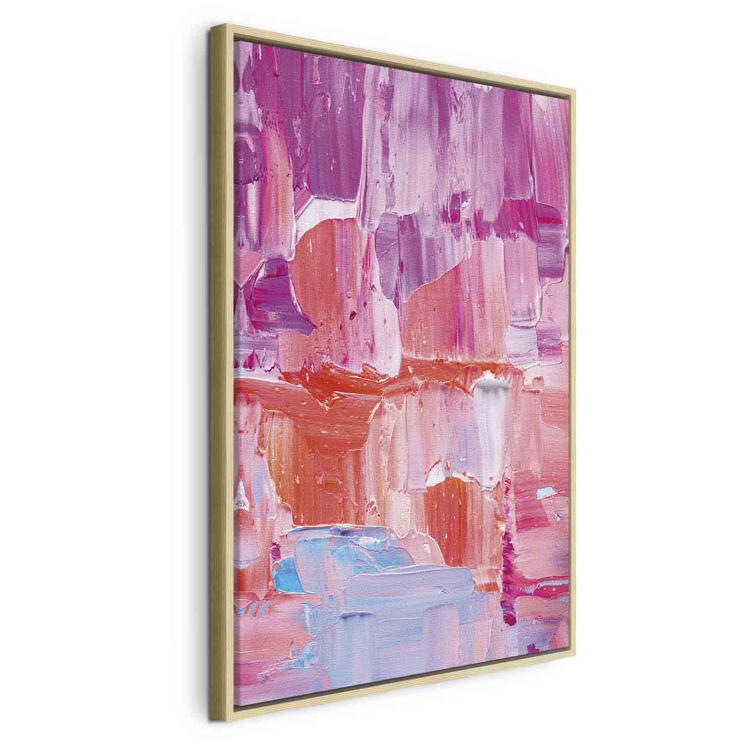 Abstrakt billede på lærred - Farverige kontraster i rosa nuancer - 80 x 120 cm - I en naturlig træramme