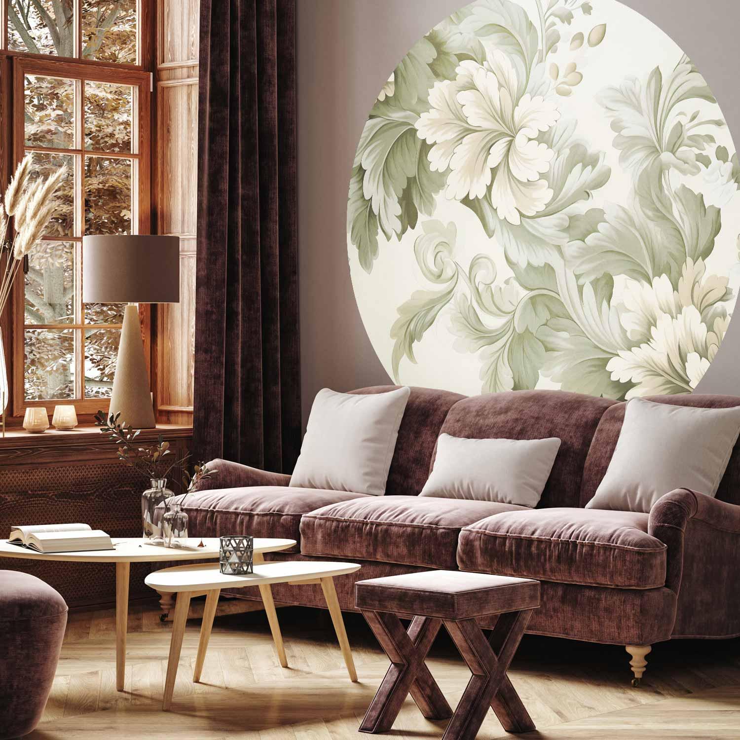 Rundt fototapet med vintageblomster i lyse farver - 140 x 140 cm