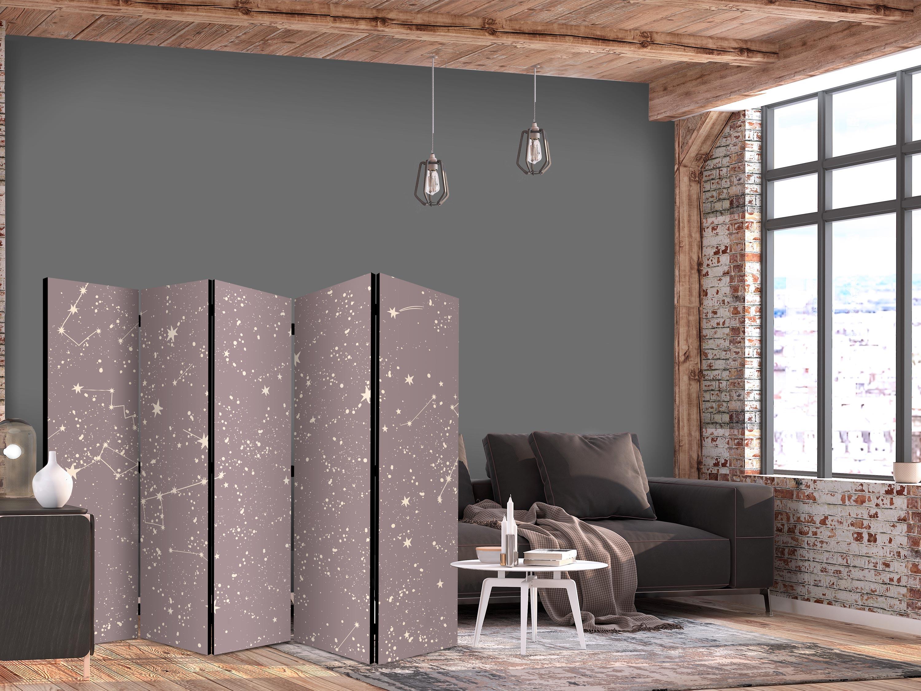Skærmvæg Night Sky 225 x 172 cm - 5-panels rumdeler med stjerner i pastelfarver - 225 x 172 cm - Enkeltsiddet