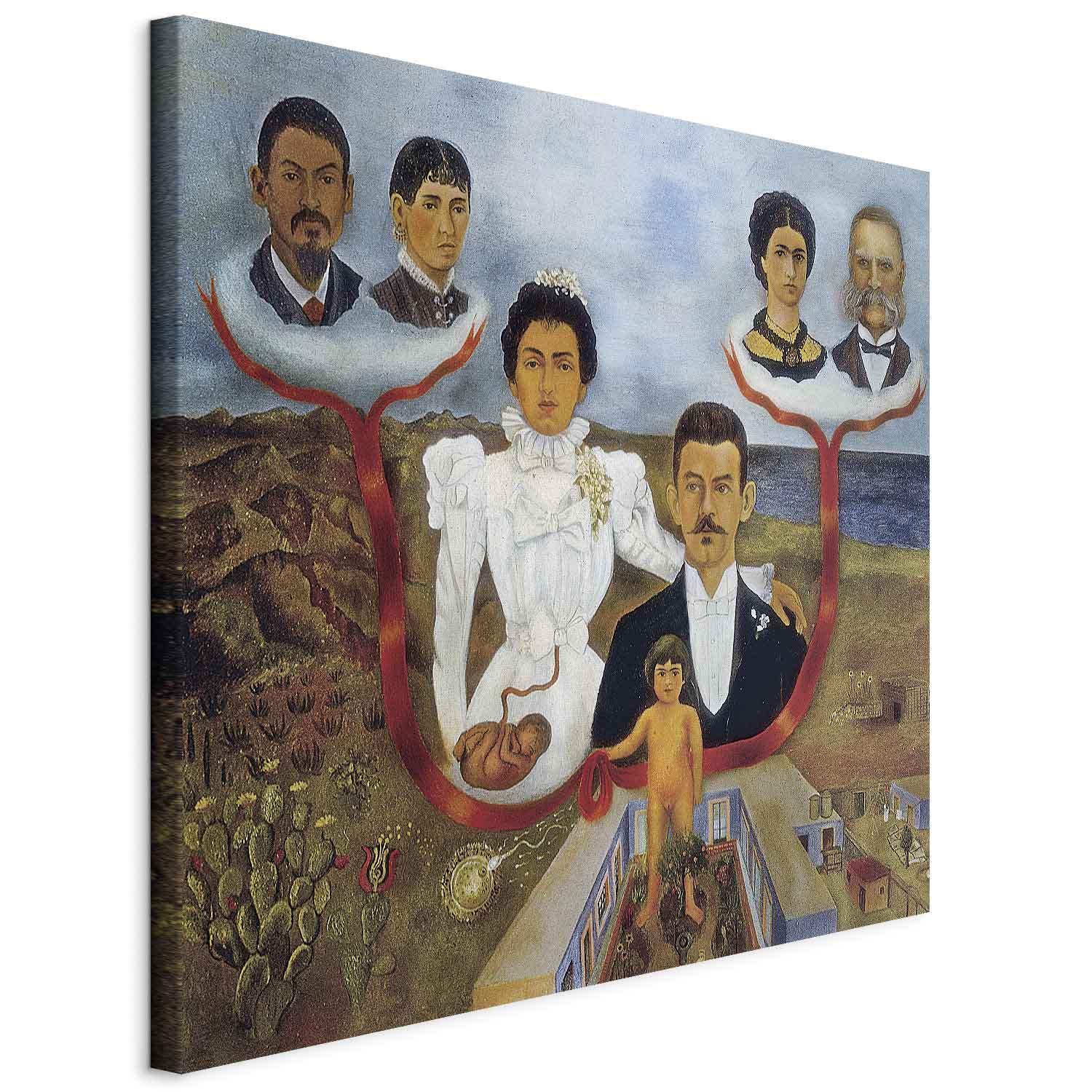 Frida Kahlo billede på lærred - Mine bedsteforældre, mine forældre og jeg - 40 x 40 cm - På italiensk lærred