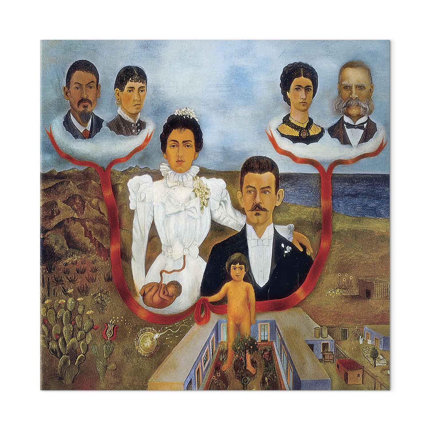 Frida Kahlo billede på lærred - Mine bedsteforældre, mine forældre og jeg - 40 x 40 cm - Akustisk