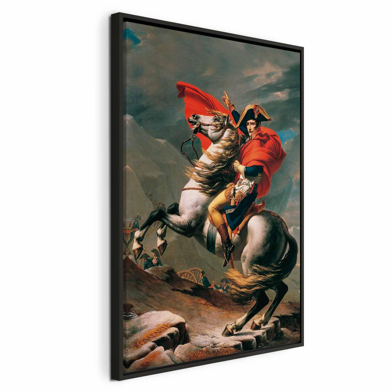 Jacques-Louis David - Napoleon krydser Alperne lærredsbillede - 60 x 90 cm - I en sort træramme