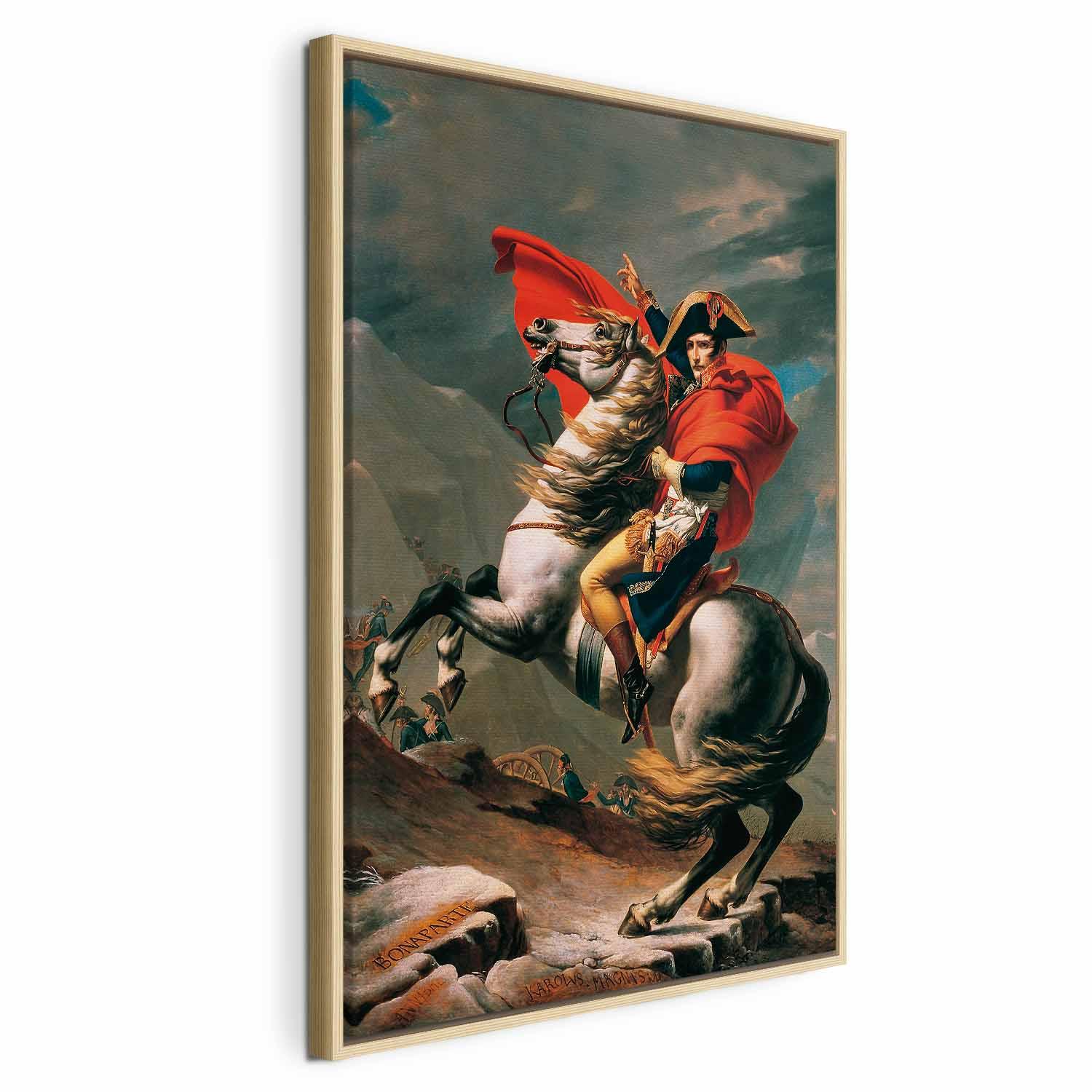 Jacques-Louis David - Napoleon krydser Alperne lærredsbillede - 80 x 120 cm - I en naturlig træramme