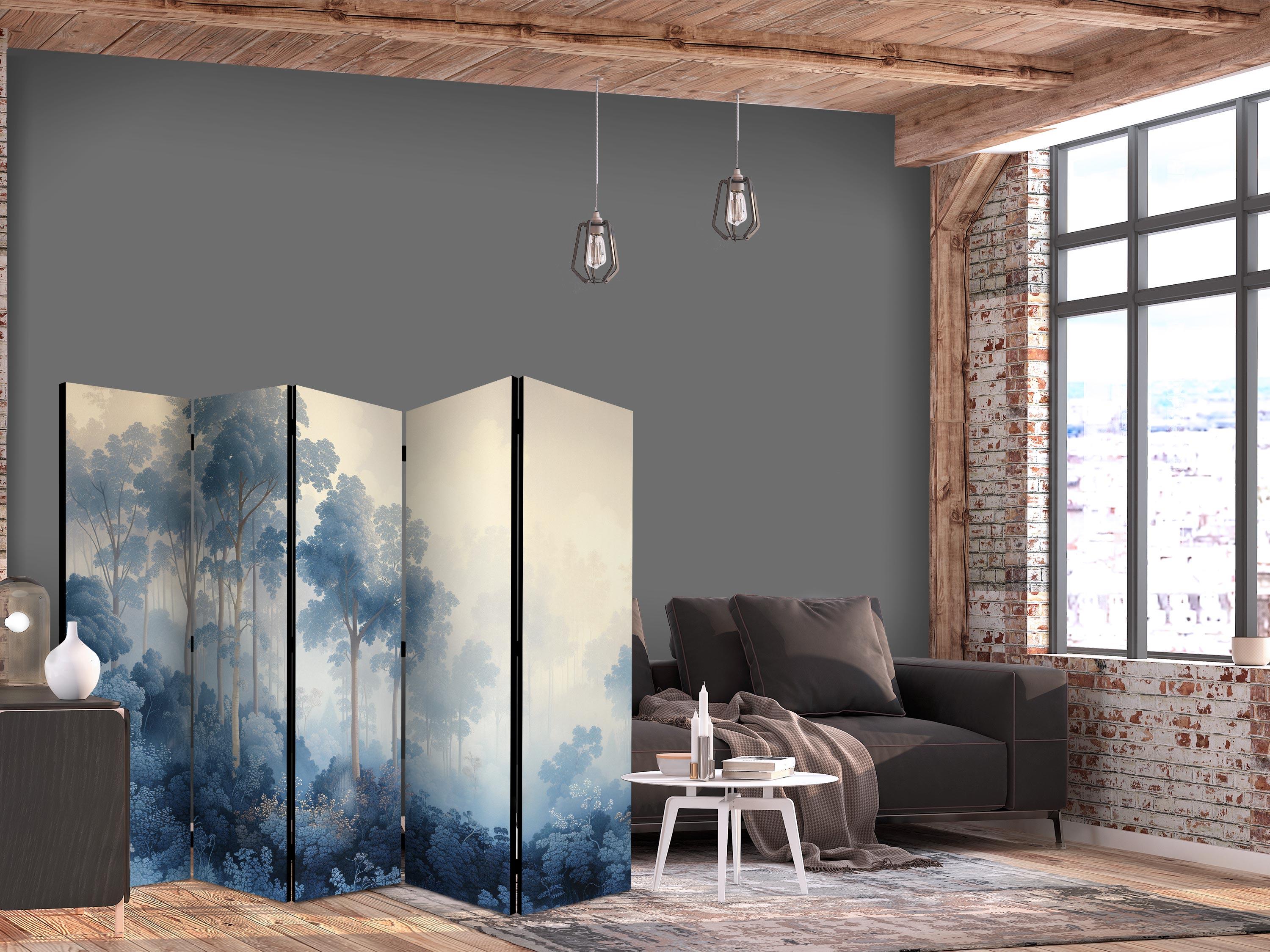 5-panels skærmvæg med blå skovmotiv 225 x 172 cm - 225 x 172 cm - Akustik