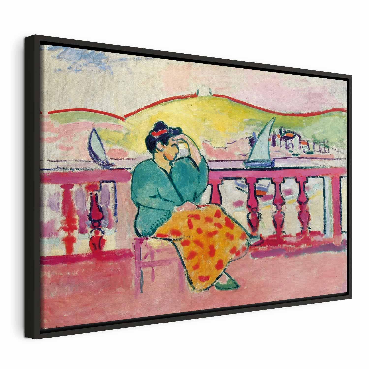 Henri Matisse billede på lærred - Kvinde på terrassen - 90 x 60 cm - I en sort træramme