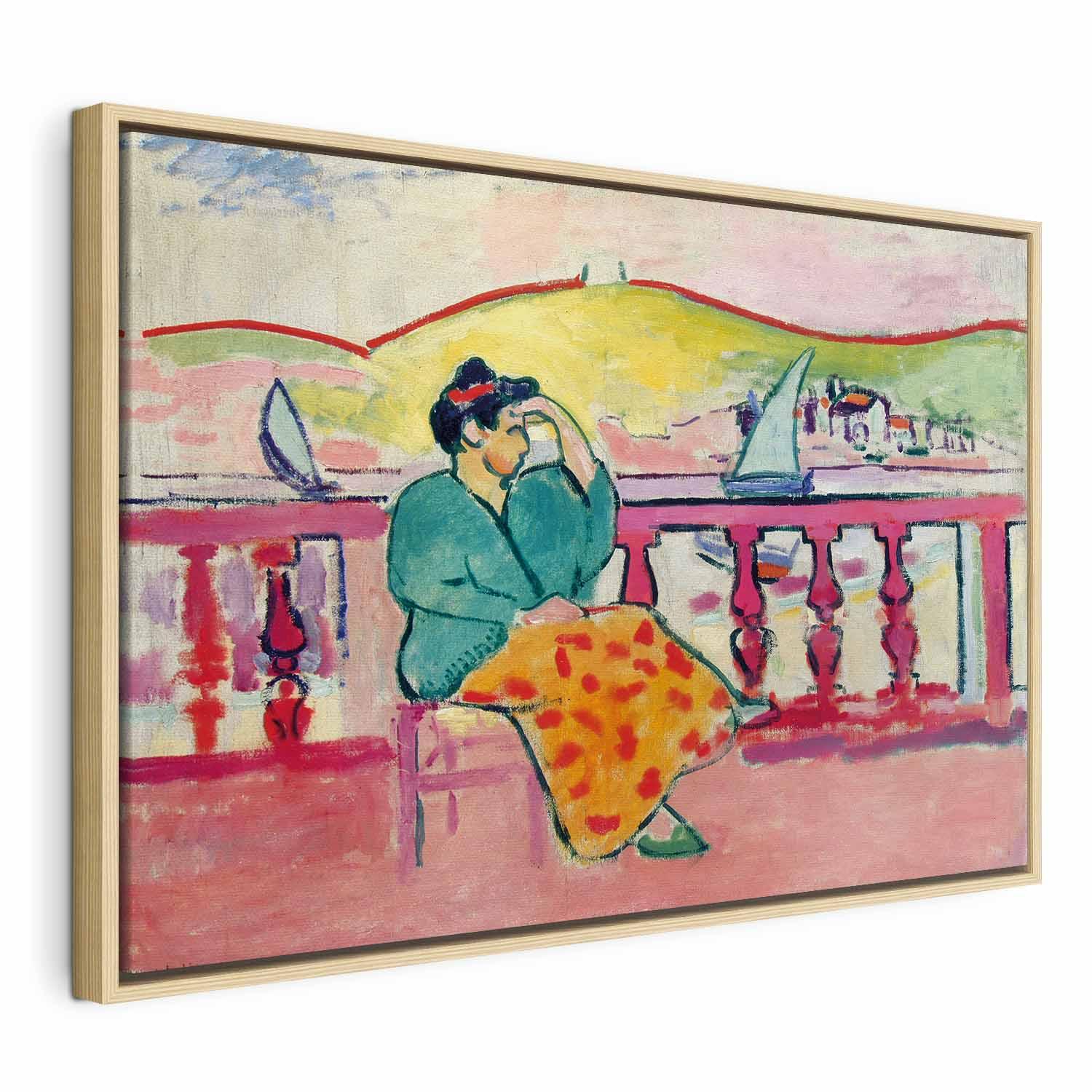 Henri Matisse billede på lærred - Kvinde på terrassen - 90 x 60 cm - I en naturlig træramme