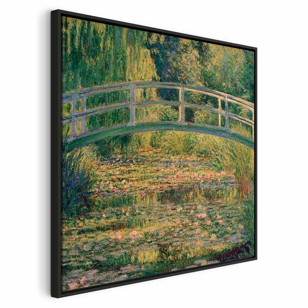 Claude Monet billede på lærred - Bro over en dam med åkander - 40 x 40 cm - I en sort træramme