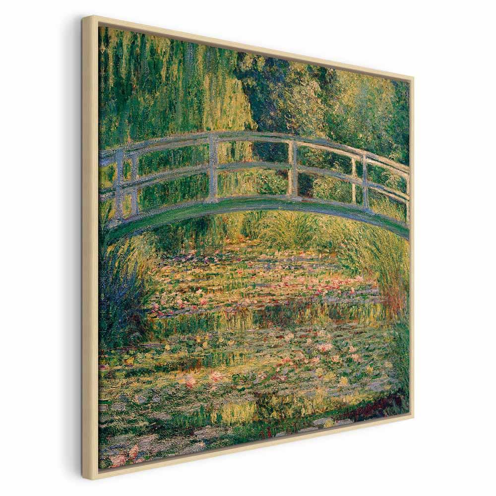 Claude Monet billede på lærred - Bro over en dam med åkander - 40 x 40 cm - I en naturlig træramme