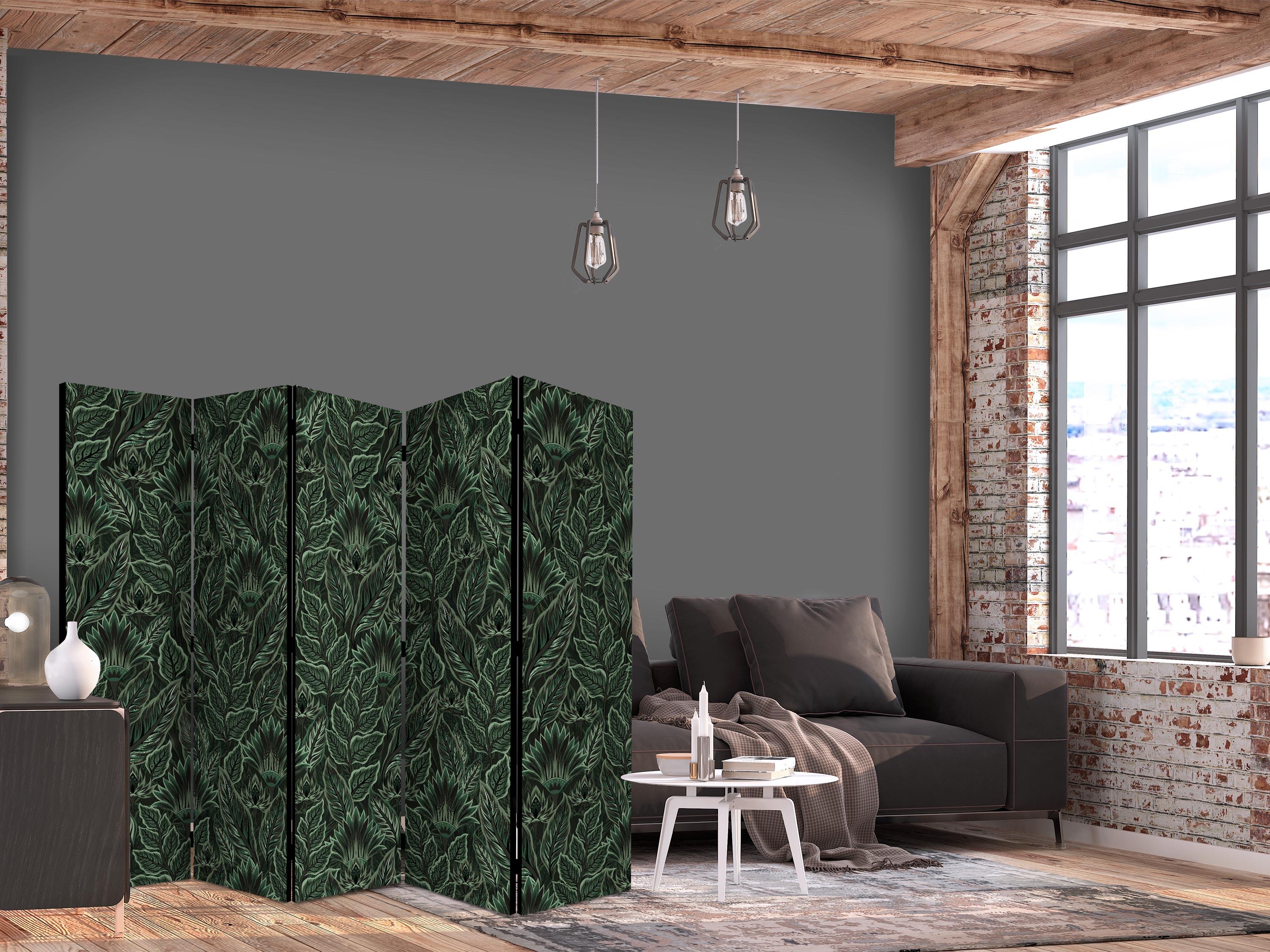 Skærmvæg med botanisk mønster - tæt vegetation grøn 225 x 172 cm - 225 x 172 cm - Akustik