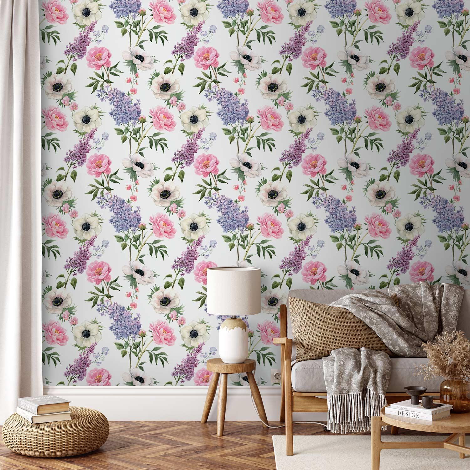 Blomstertapet Roser og Syrener - 50 x 1000 cm - Premium