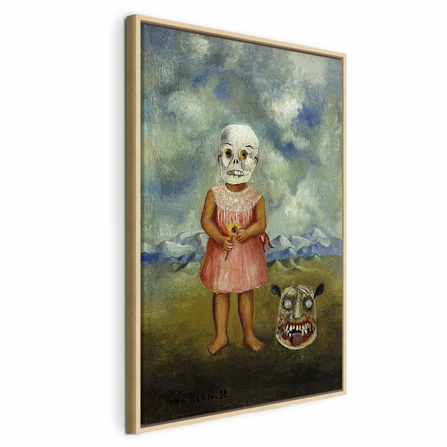 Frida Kahlo - Pige med dødsmaske lærredsbillede - 40 x 60 cm - I en naturlig træramme