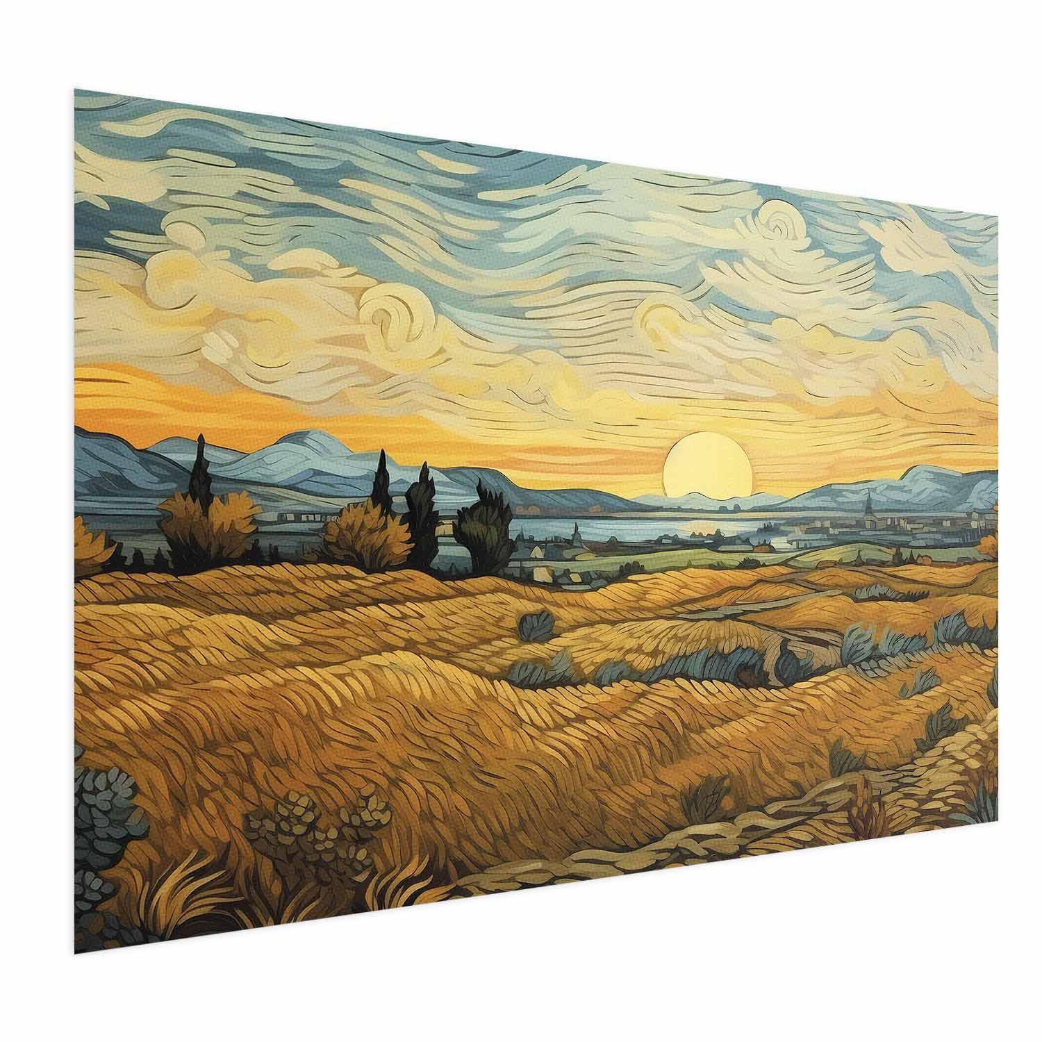 Plakat med impressionistiske marker og gyldent landskab - 30 x 21 cm - Uden ramme