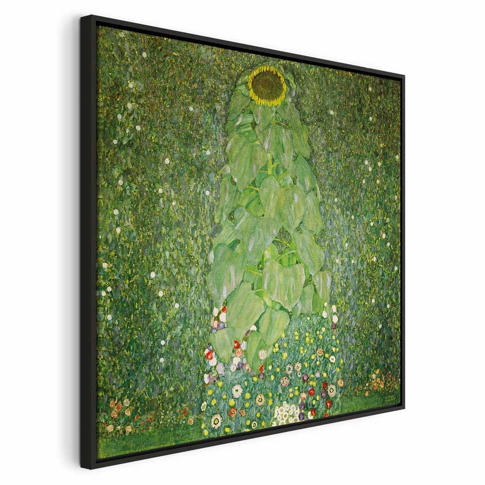 Gustav Klimt Solsikken billede på lærred - 80 x 80 cm - I en sort træramme