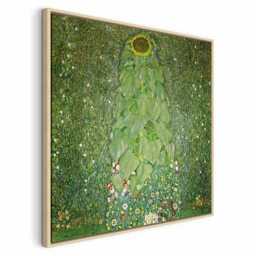 Gustav Klimt Solsikken billede på lærred - 40 x 40 cm - I en naturlig træramme