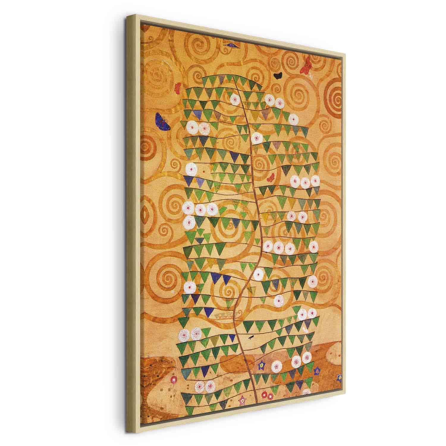 Gustav Klimt Livets Træ billede på lærred - 80 x 120 cm - I en naturlig træramme