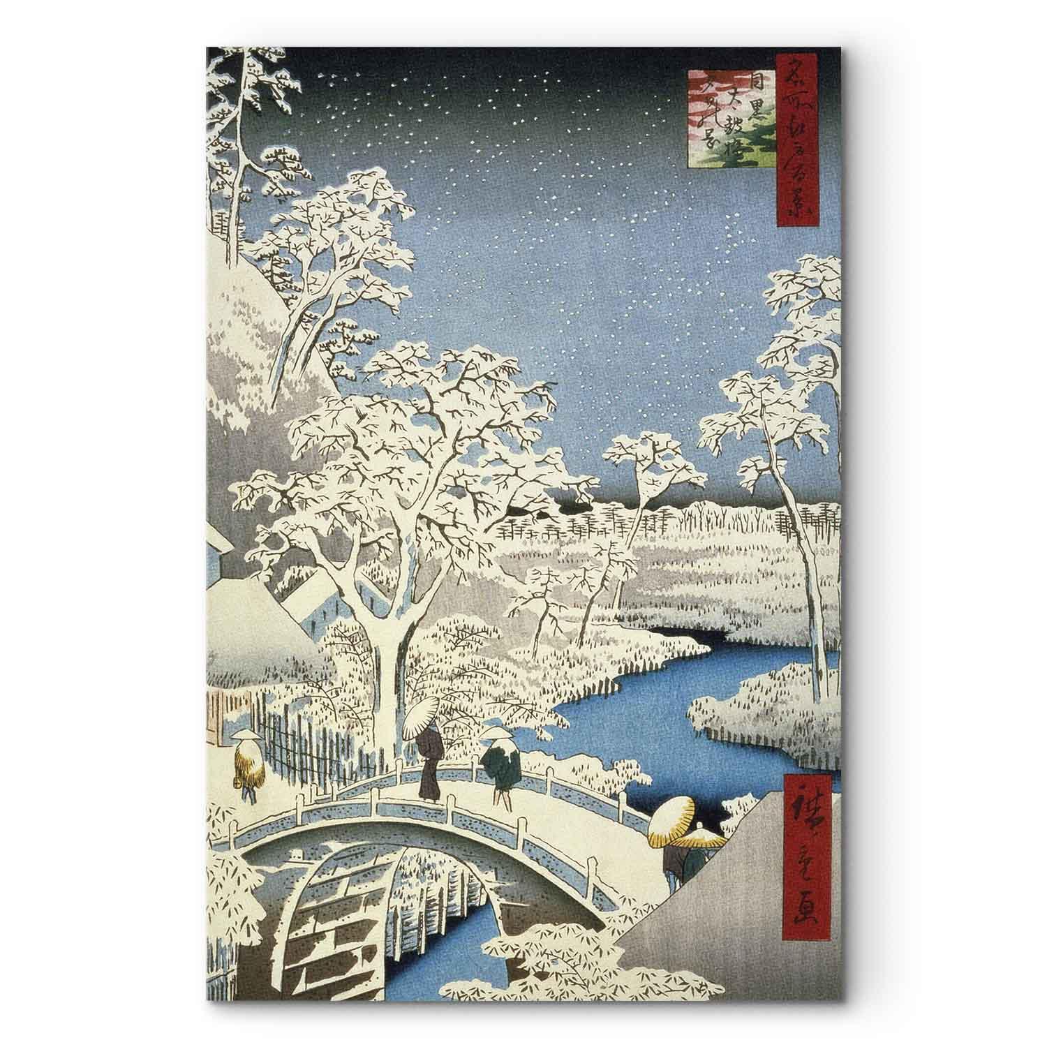 Utagawa Hiroshige lærredsbillede - Trommebroen og Solnedgangshøjen ved Meguro - 20 x 30 cm - Premium Print