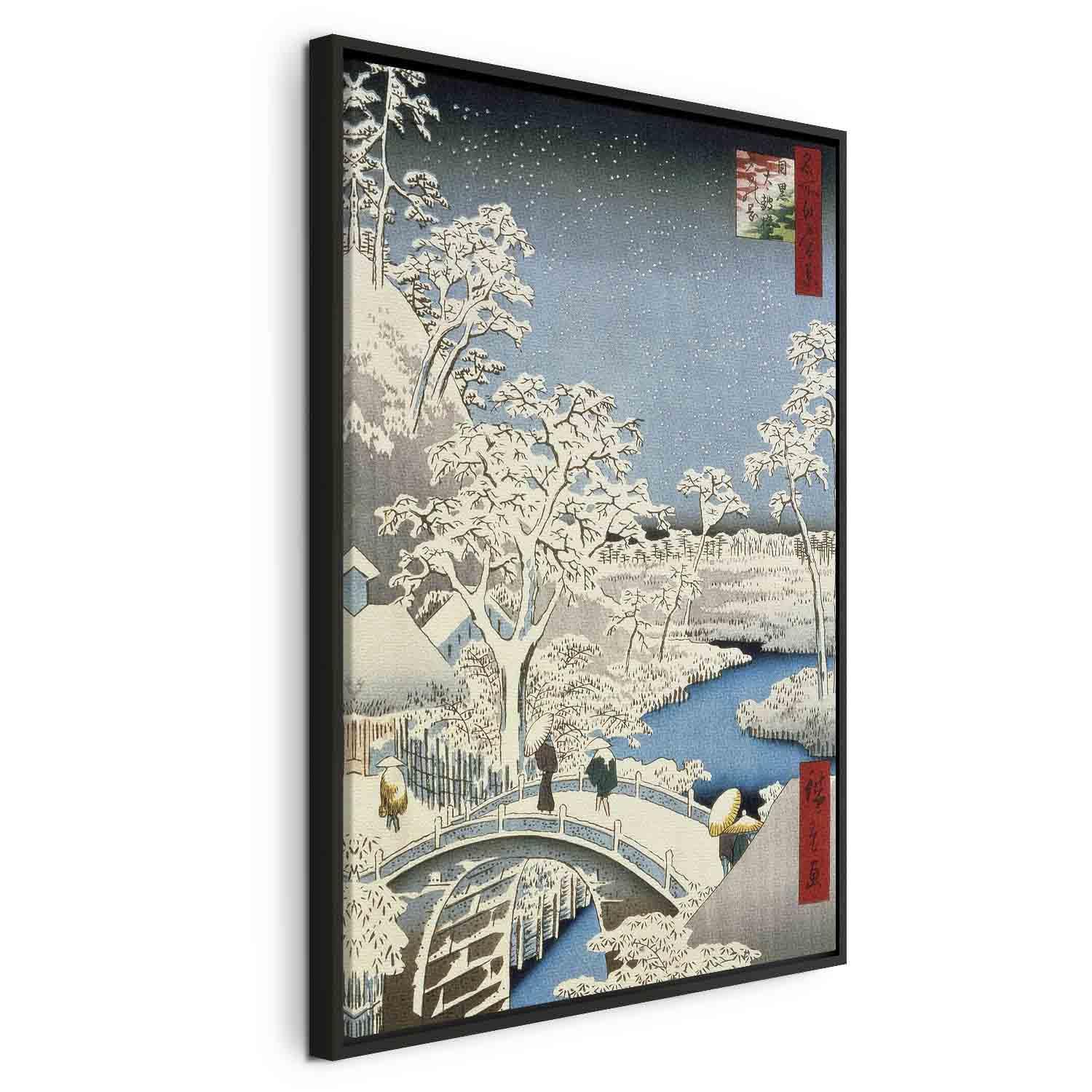 Utagawa Hiroshige lærredsbillede - Trommebroen og Solnedgangshøjen ved Meguro - 40 x 60 cm - I en sort træramme