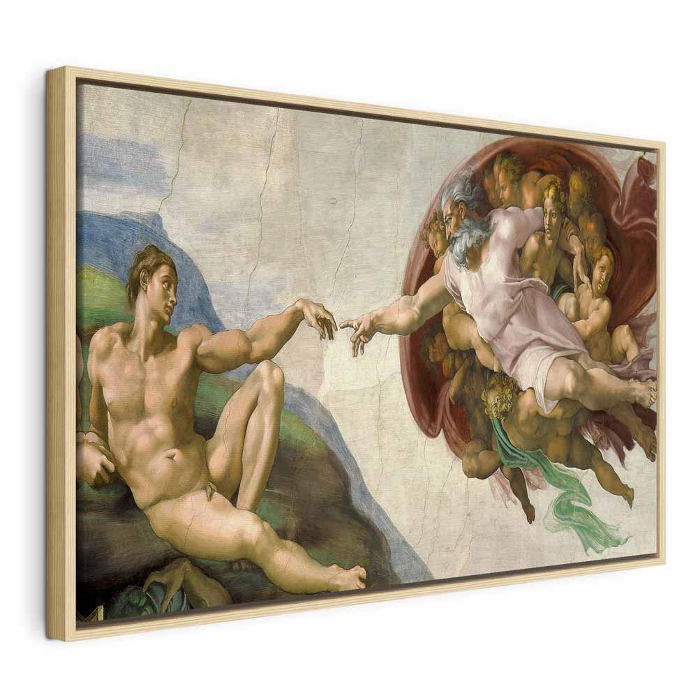 Michelangelo Skabelsen af Adam II billede på lærred - 60 x 40 cm - I en naturlig træramme