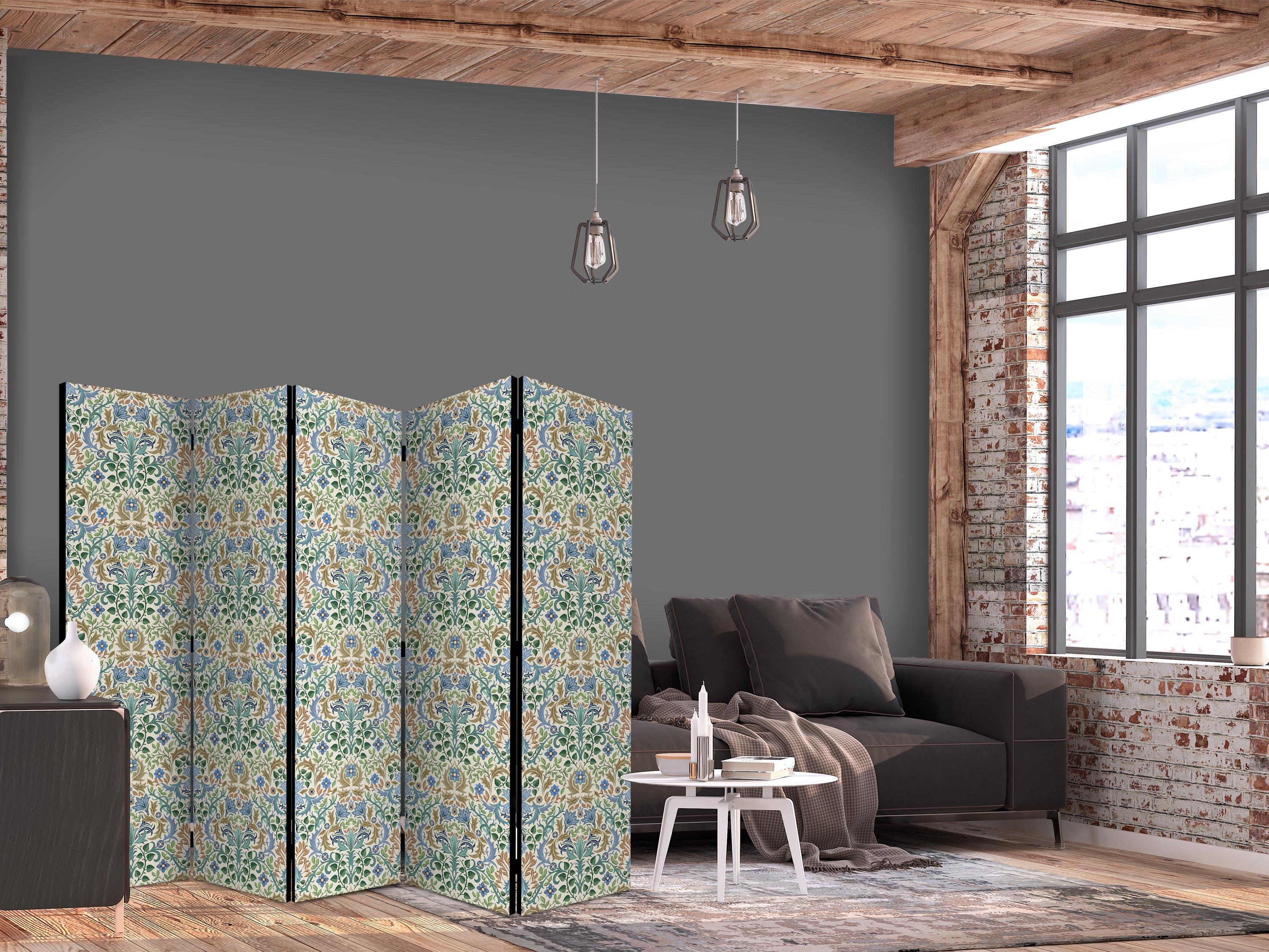 5-panels skærmvæg med blomster i retro victoriansk stil 225 x 172 cm - 225 x 172 cm - Akustik