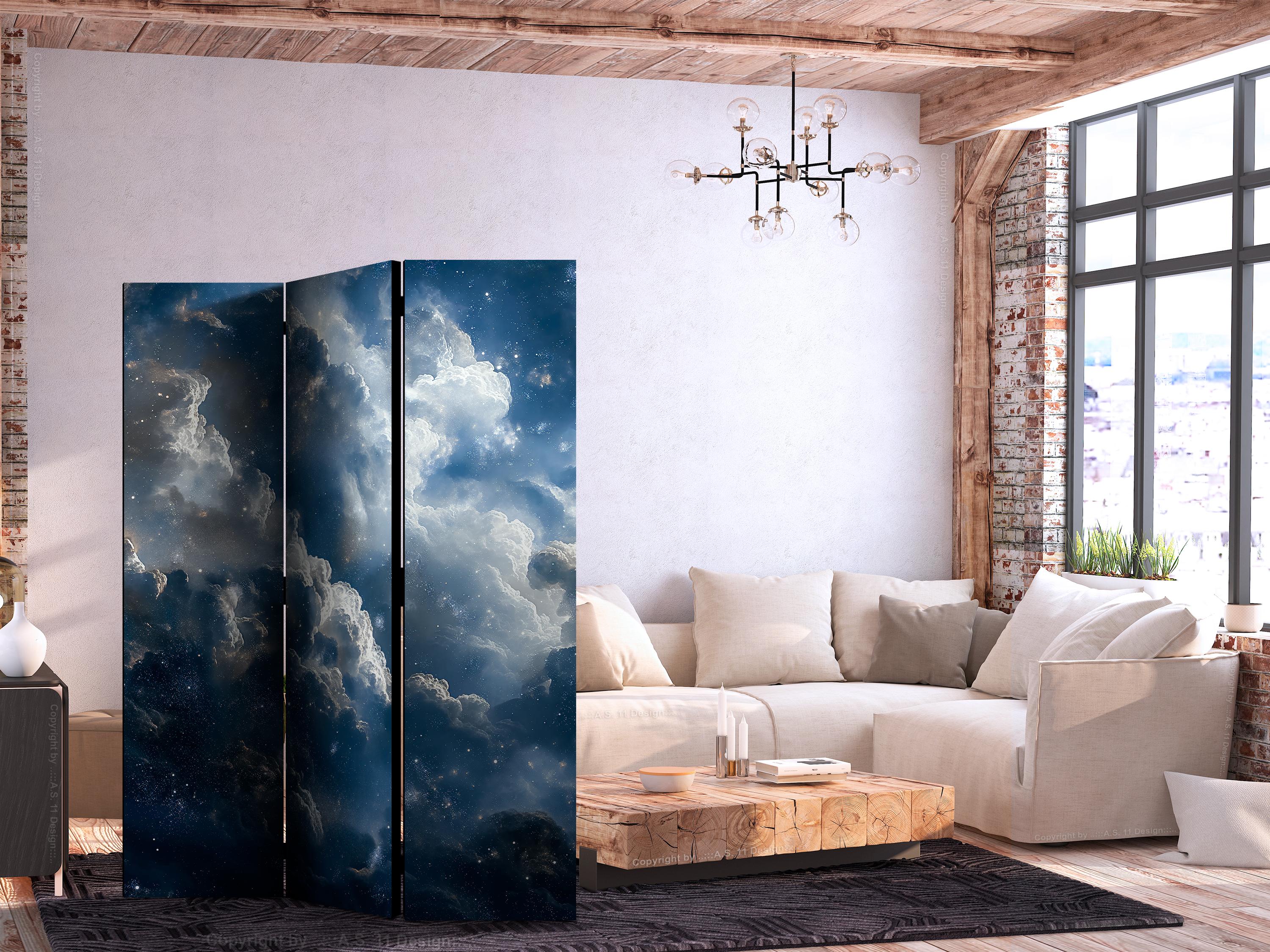 3-panels skærmvæg med skymotiv og stjerner - 135 x 172 cm - Akustik