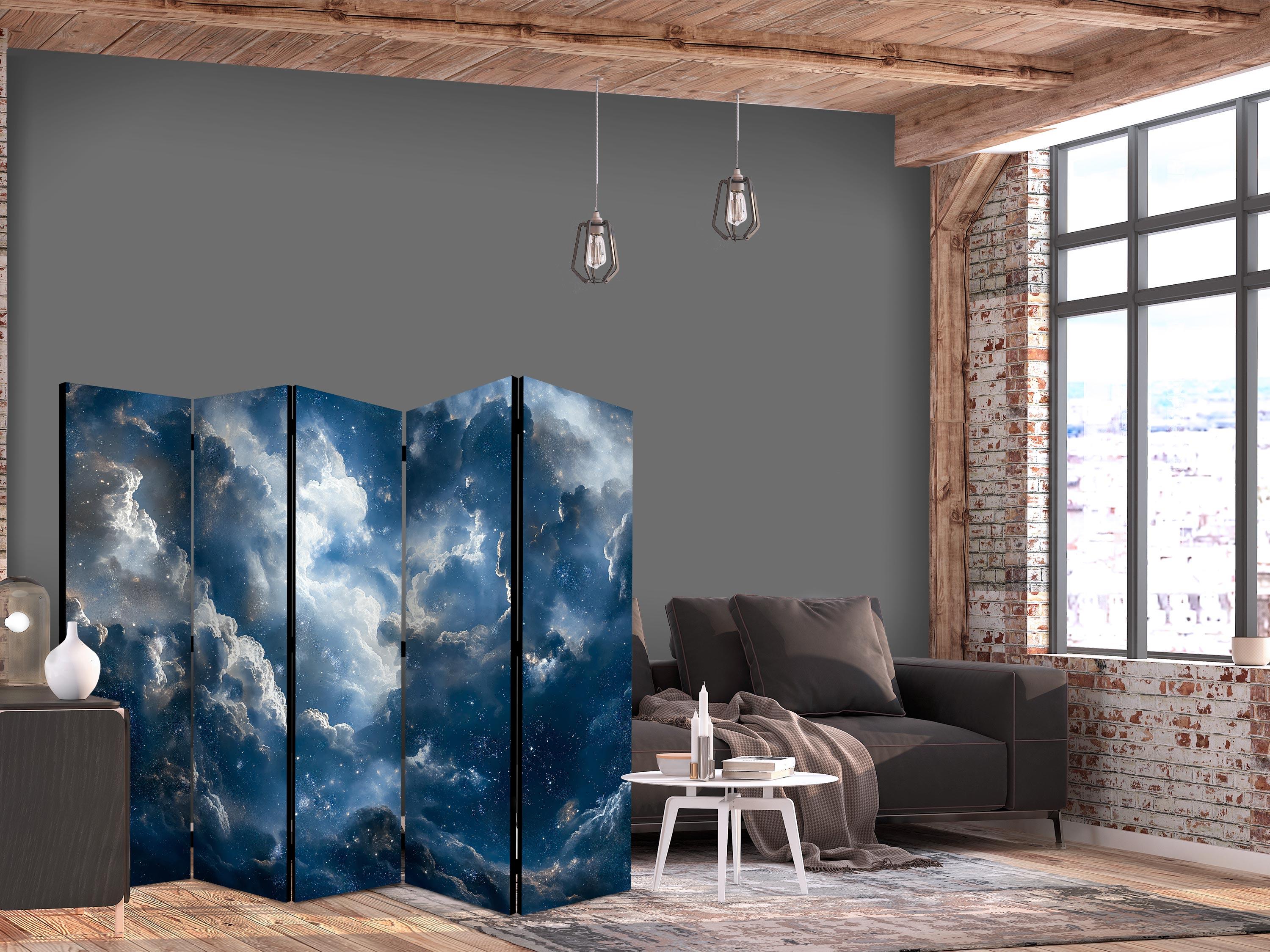 5-panels skærmvæg med skyer og stjerner - Astronomiske Vidundere - 225 x 172 cm - Akustik