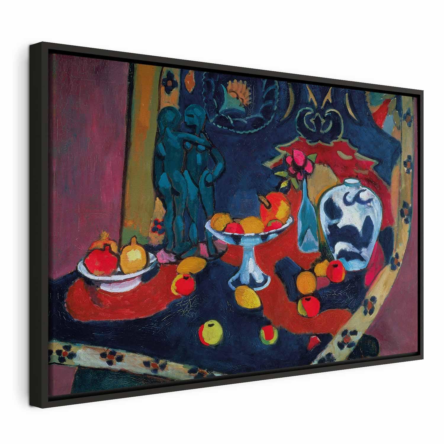 Henri Matisse billede på lærred - Stilleben med frugt og bronzestatuette - 90 x 60 cm - I en sort træramme