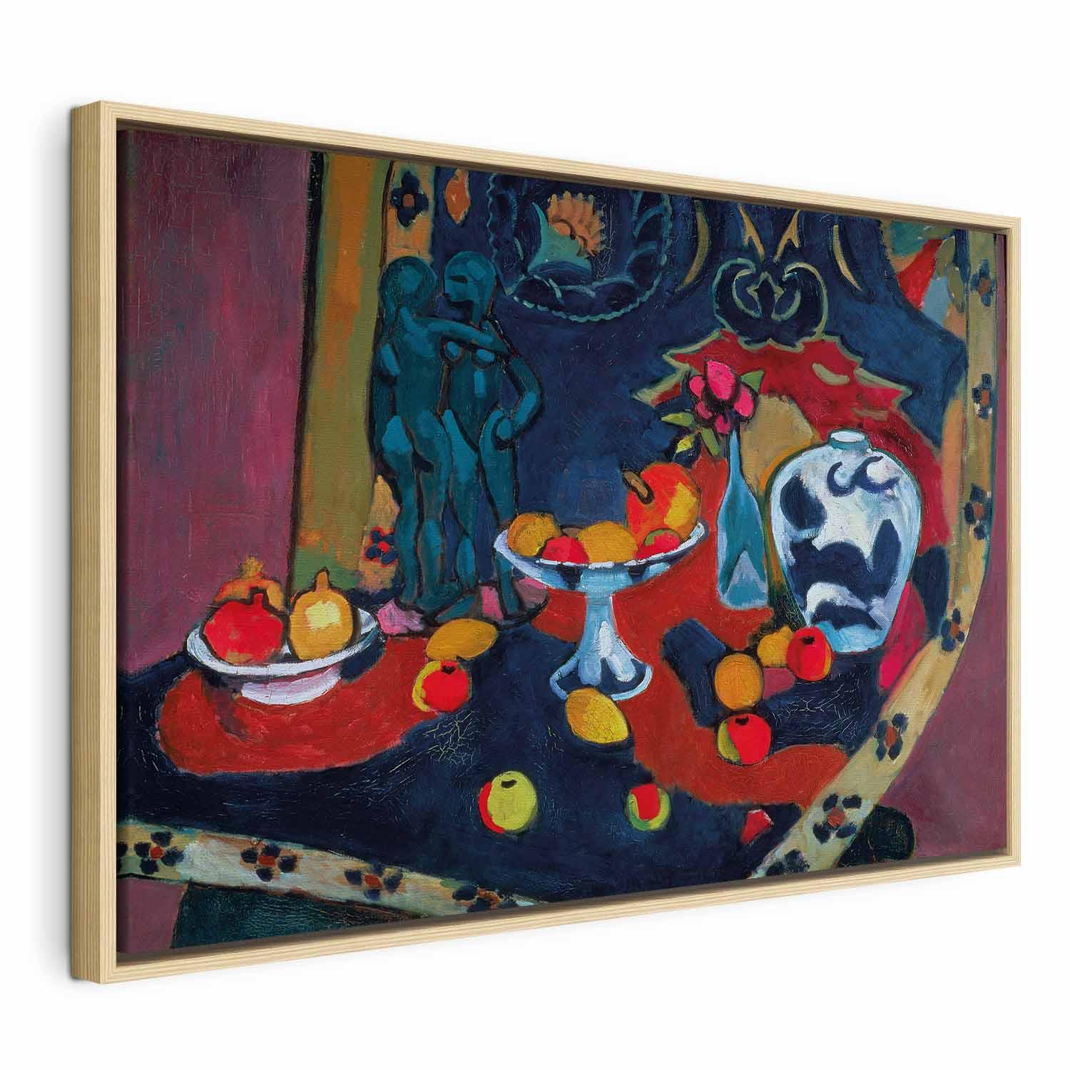 Henri Matisse billede på lærred - Stilleben med frugt og bronzestatuette - 90 x 60 cm - I en naturlig træramme