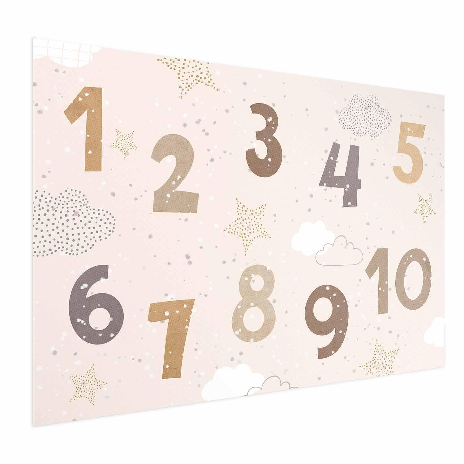Børneplakat med tal og faldende sne - beige - 60 x 40 cm - Uden ramme
