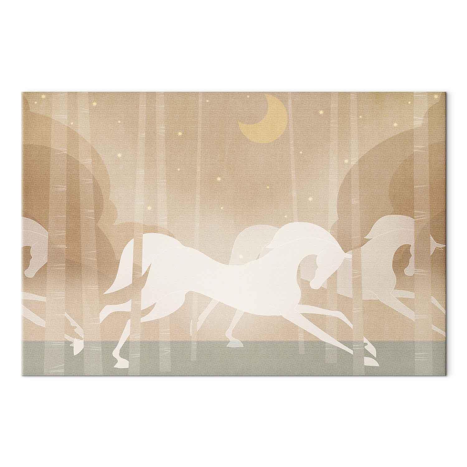 Billede på lærred til børn - Moon Horses i stjerneklar skov - 120 x 80 cm - Premium Print