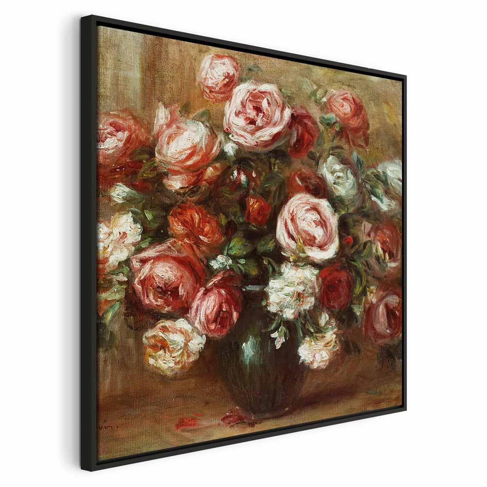 Pierre-Auguste Renoir billede på lærred - Stilleben med roser - 80 x 80 cm - I en sort træramme