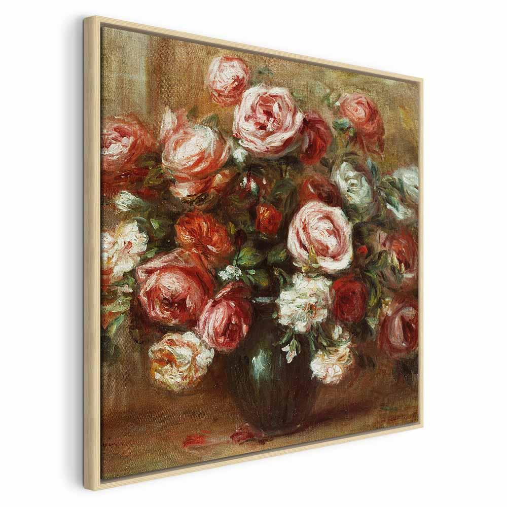 Pierre-Auguste Renoir billede på lærred - Stilleben med roser - 60 x 60 cm - I en naturlig træramme