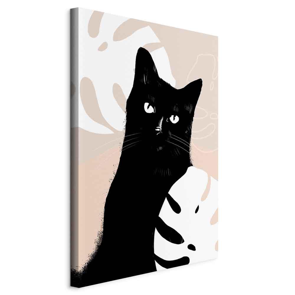 Lærredsbillede Kat i Monstera 1-delt lodret - 20 x 30 cm - På italiensk lærred