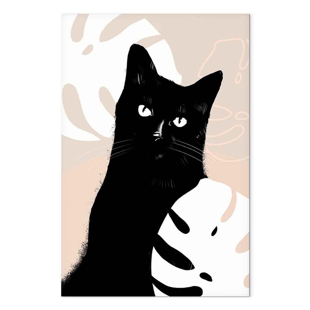 Lærredsbillede Kat i Monstera 1-delt lodret - 20 x 30 cm - Premium Print