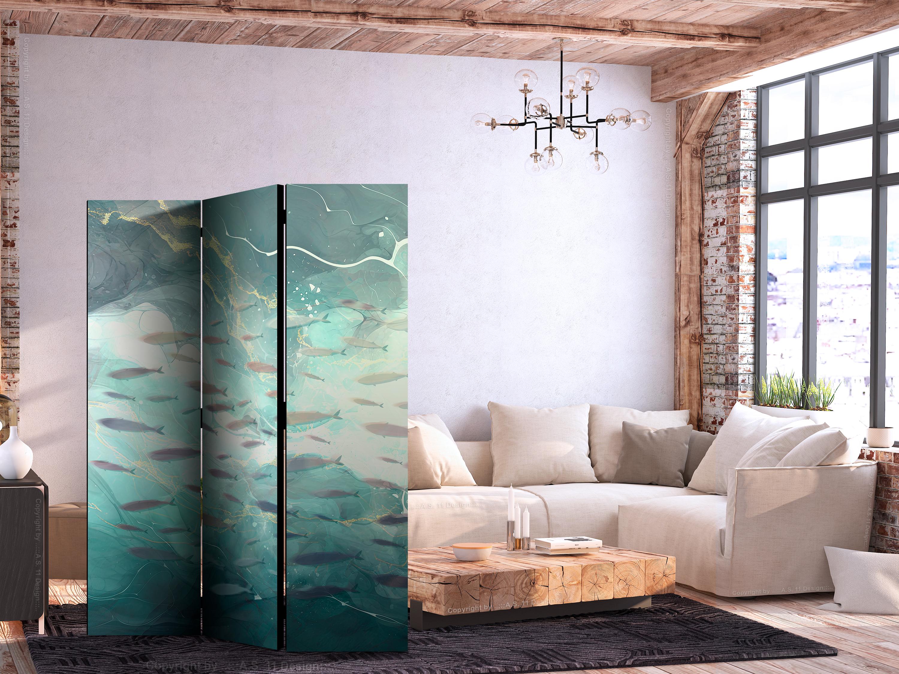 Skærmvæg med fisk - 3-panels rumdeler 135 x 172 cm - 135 x 172 cm - Akustik
