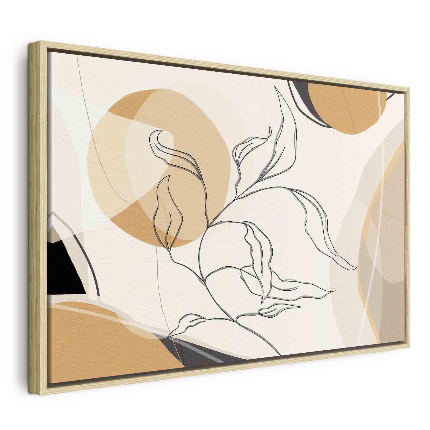 Lærredsbillede Landskab med et blad - 120 x 80 cm - I en naturlig træramme