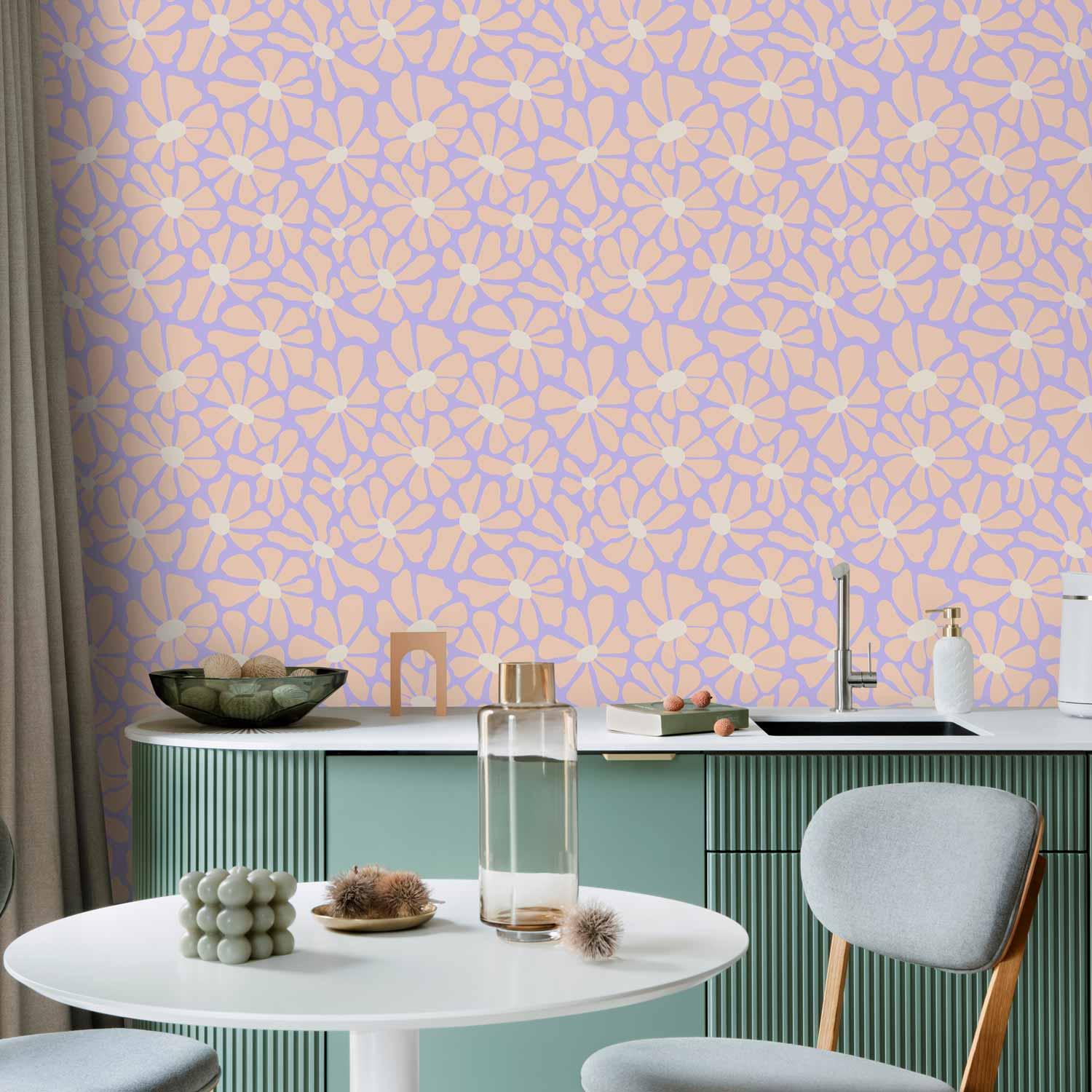 Tapet Cute Light-Beige Little Flowers - blomstret tapet i beige og blå - 50 x 1000 cm - Vandtæt