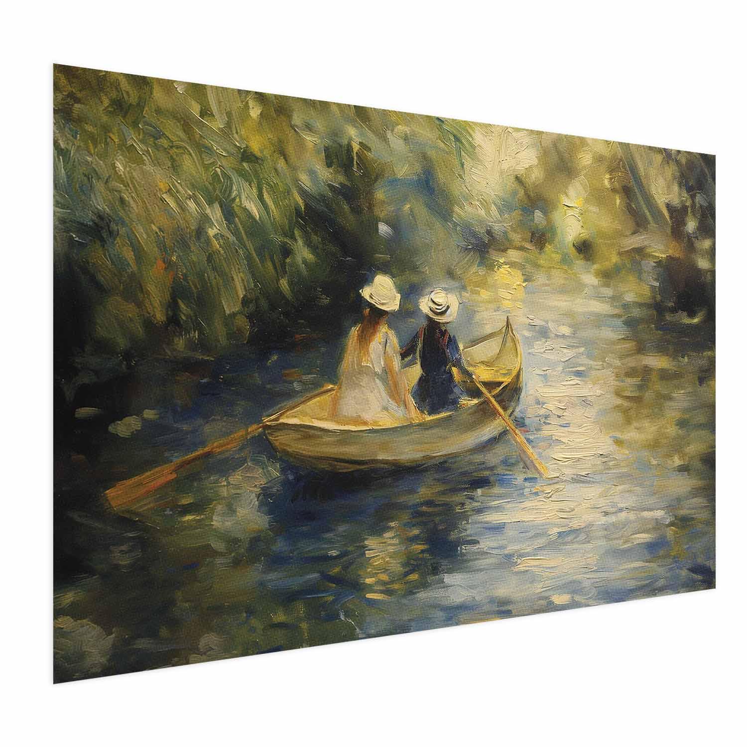 Plakat med båd på flod - maleri af to kvinder i båd - 42 x 29.7 cm - Uden ramme