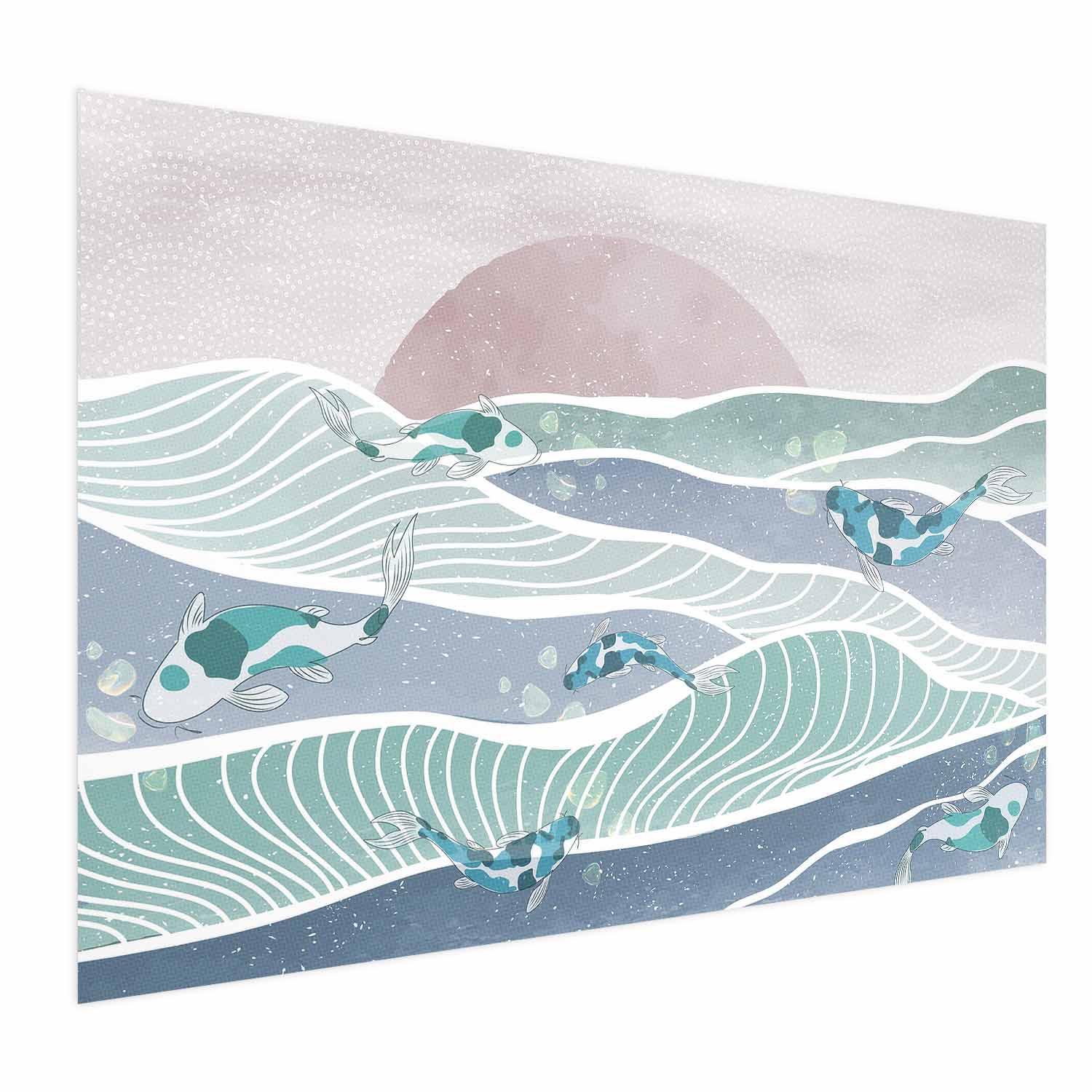 Plakat med fisk på bølgerne - 90 x 60 cm - Uden ramme