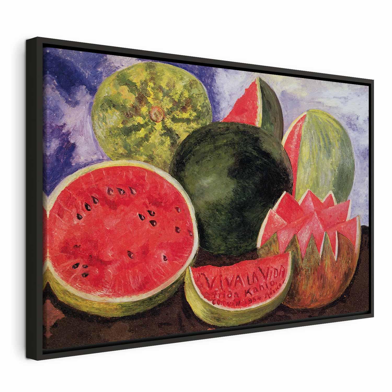 Frida Kahlo Viva la Vida billede på lærred - 60 x 40 cm - I en sort træramme