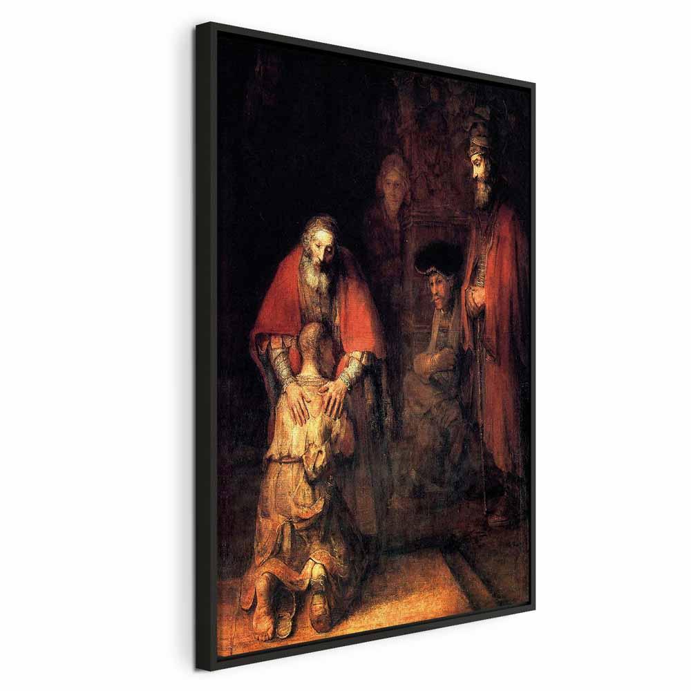 Rembrandt billede på lærred - Den fortabte søns hjemkomst - 60 x 90 cm - I en sort træramme