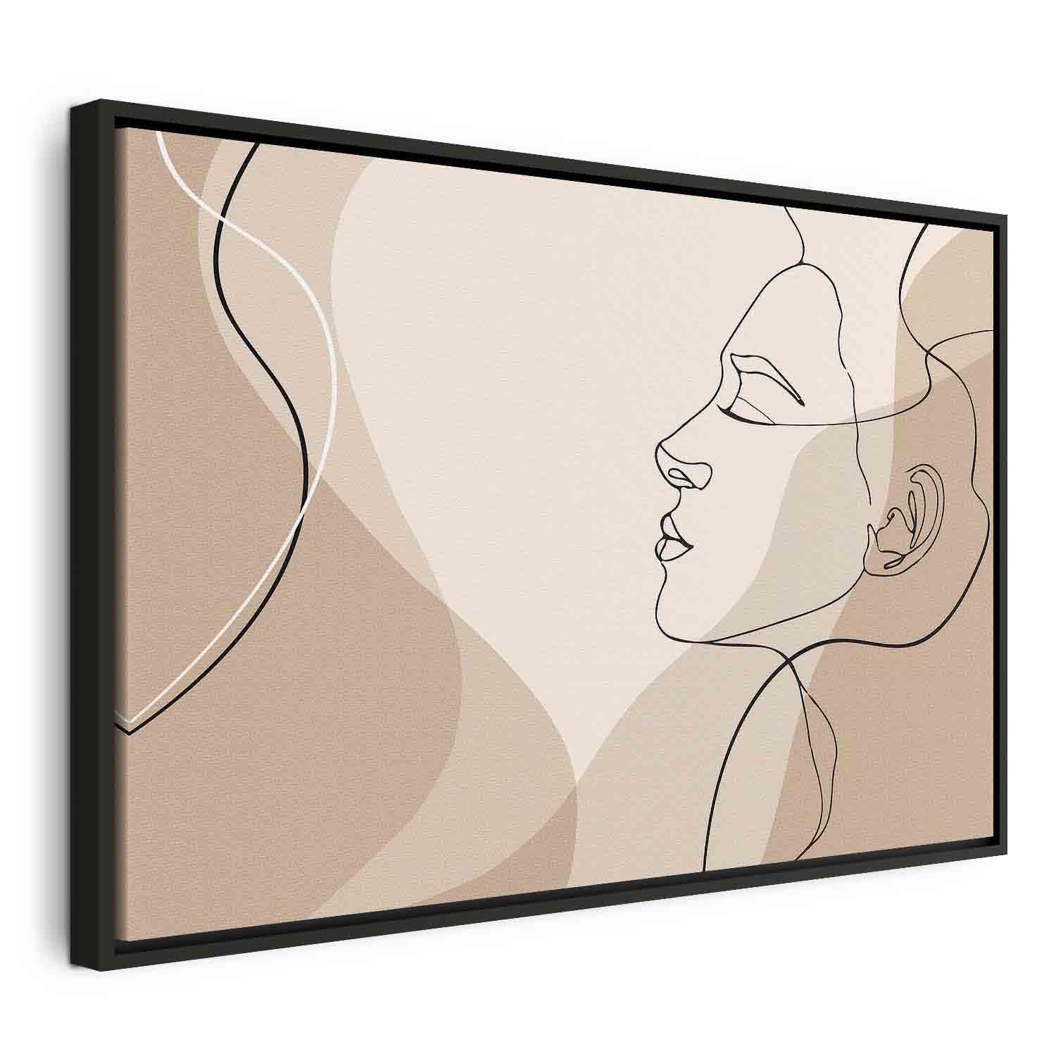 Lærredsbillede Feminin linje med menneskemotiv - 120 x 80 cm - I en sort træramme