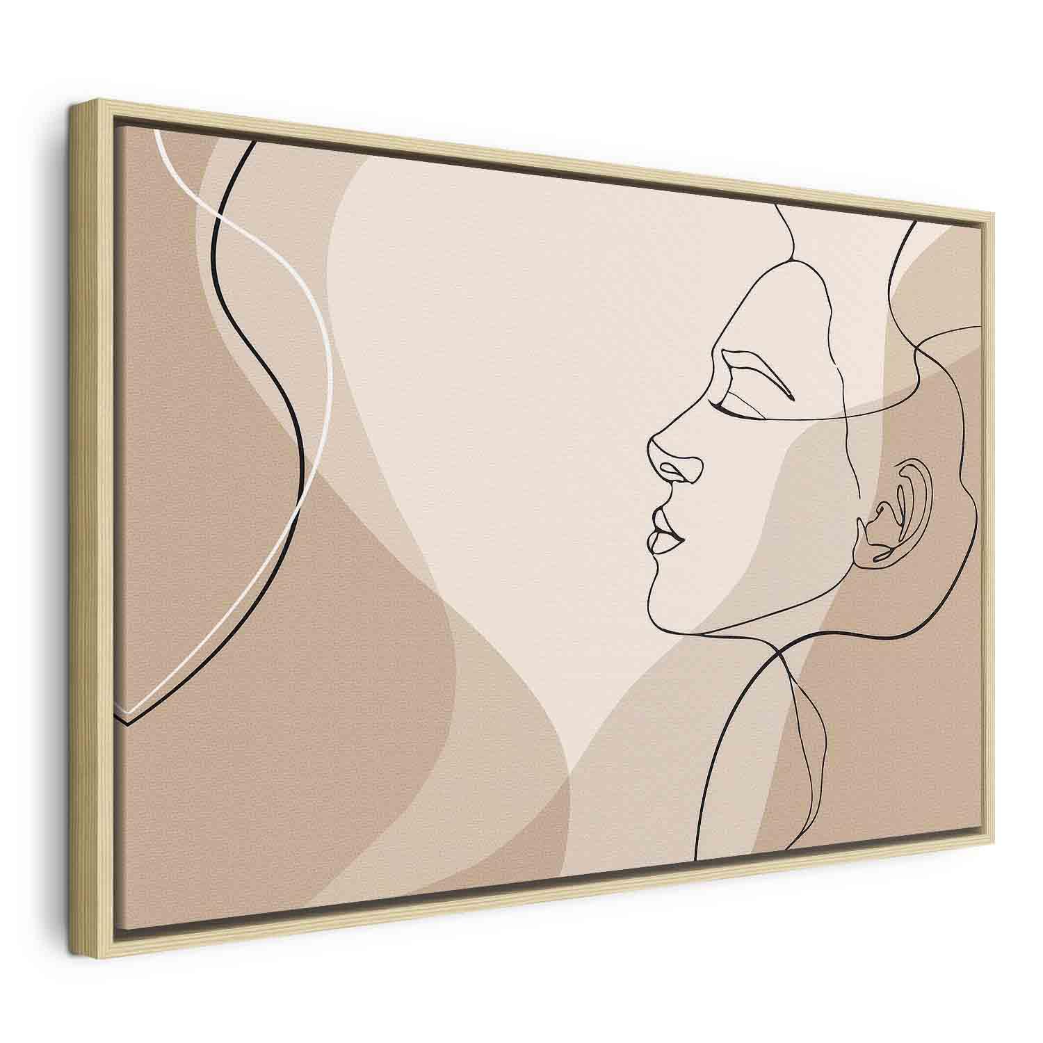 Lærredsbillede Feminin linje med menneskemotiv - 120 x 80 cm - I en naturlig træramme