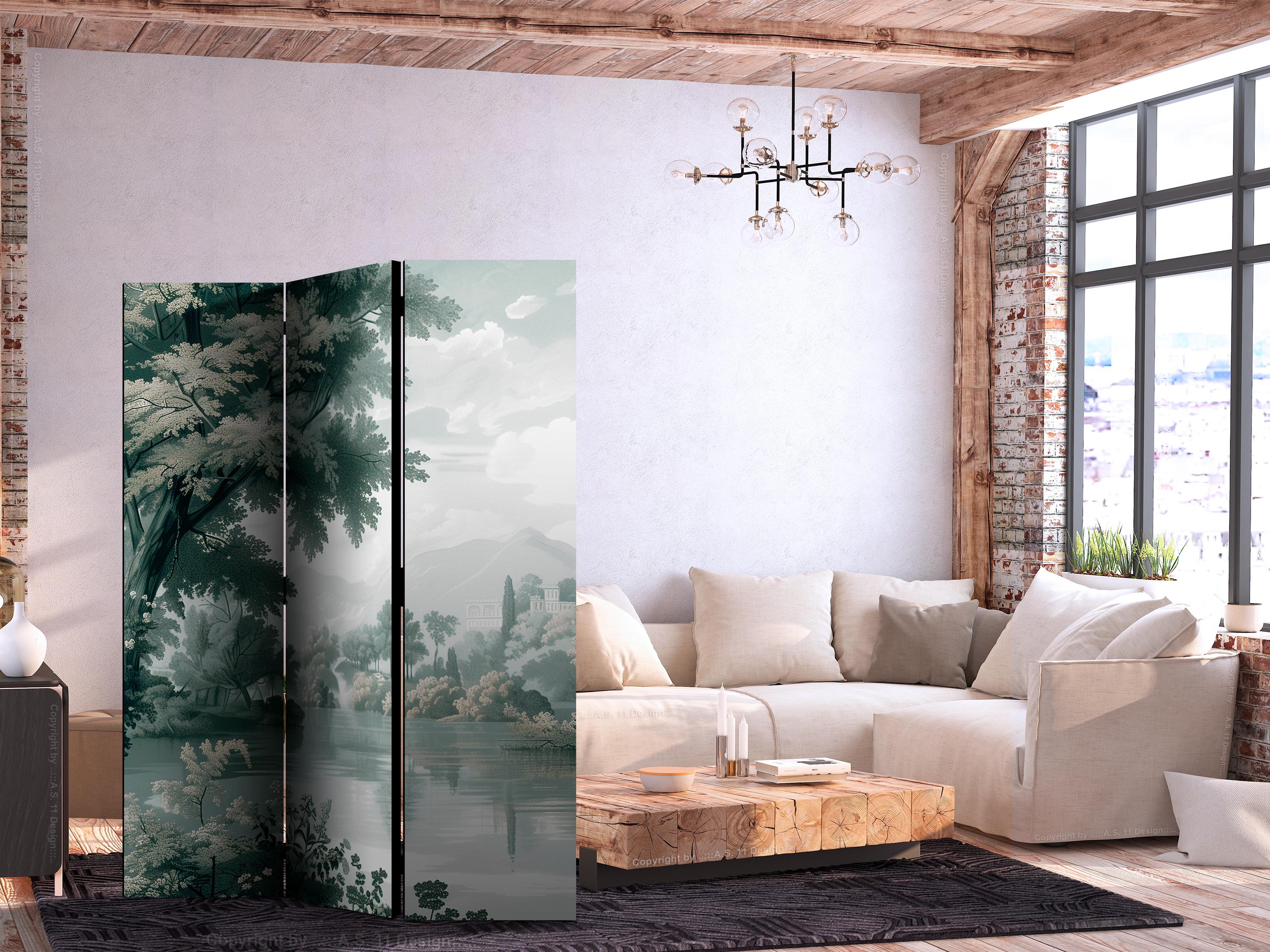 3-panels skærmvæg med grønt landskabsmotiv 135 x 172 cm - 135 x 172 cm - Dobbeltsiddet