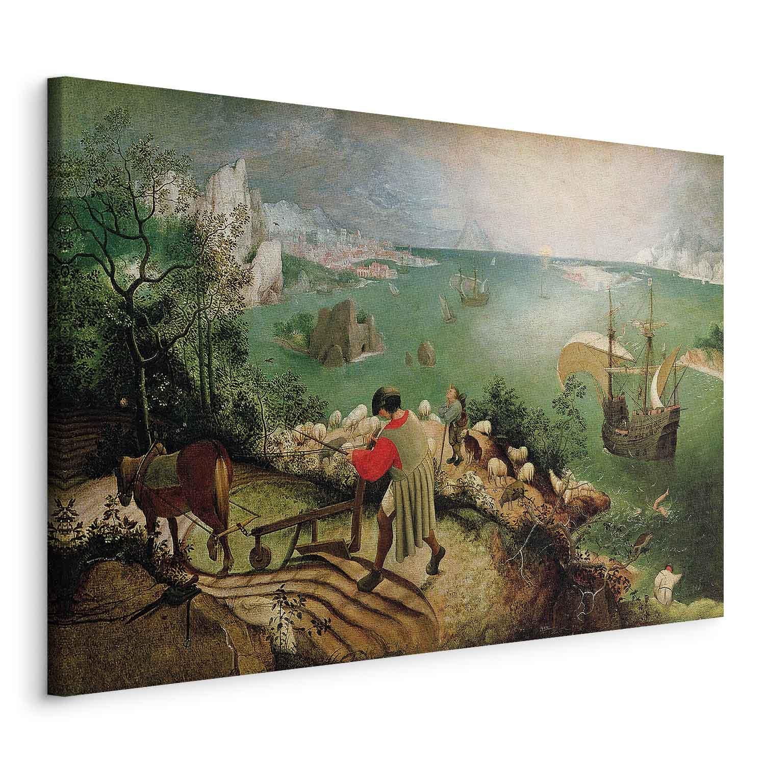 Pieter Bruegel den Ældre lærredsbillede - Landskab med Ikaros' fald - 30 x 20 cm - På italiensk lærred