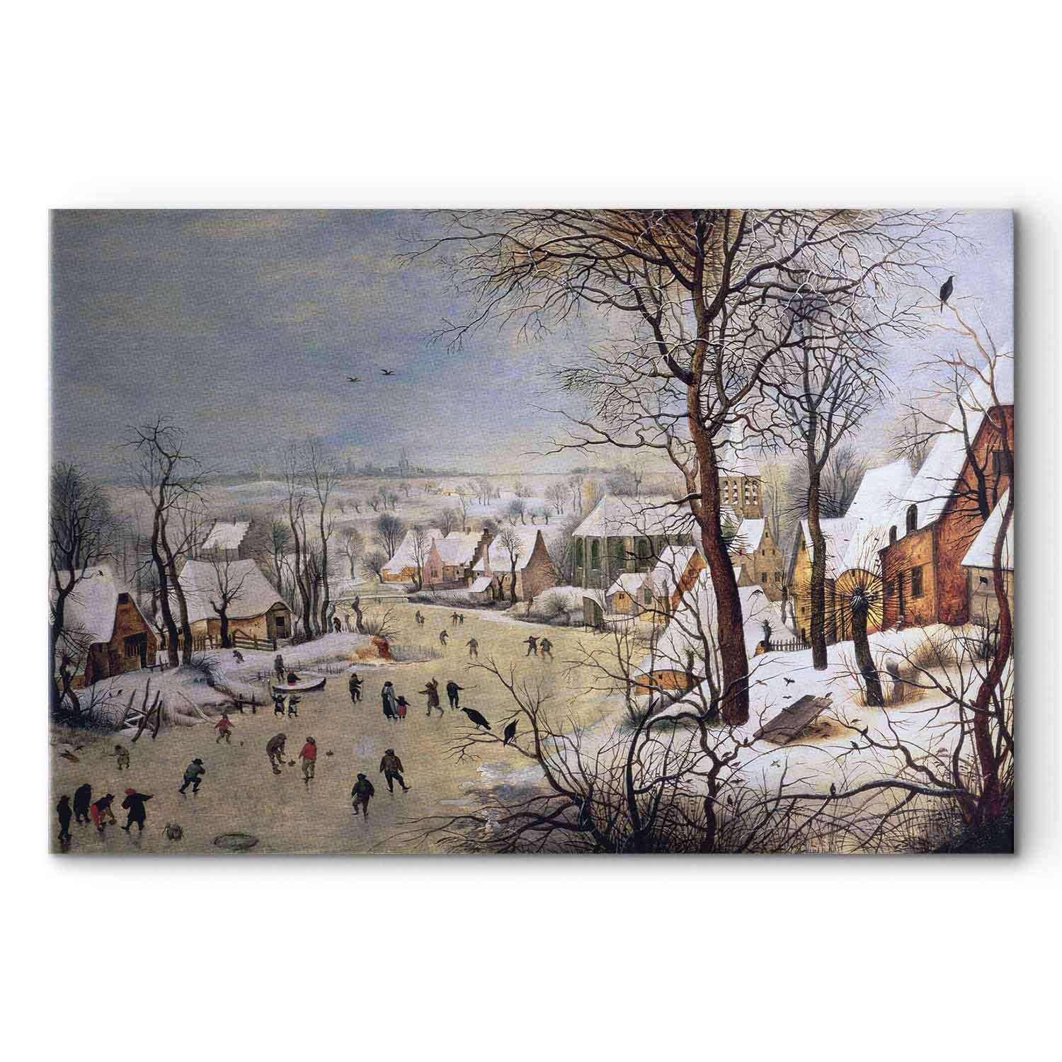 Pieter Bruegel den Ældre billede på lærred - Vinterlandskab med fuglefælde - 30 x 20 cm - Premium Print