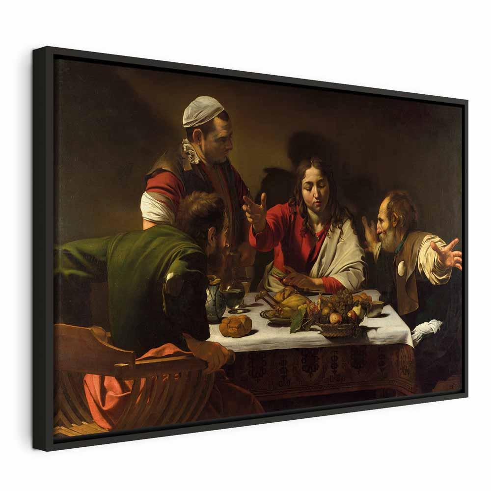 Caravaggio Nadveren i Emmaus billede på lærred - 90 x 60 cm - I en sort træramme
