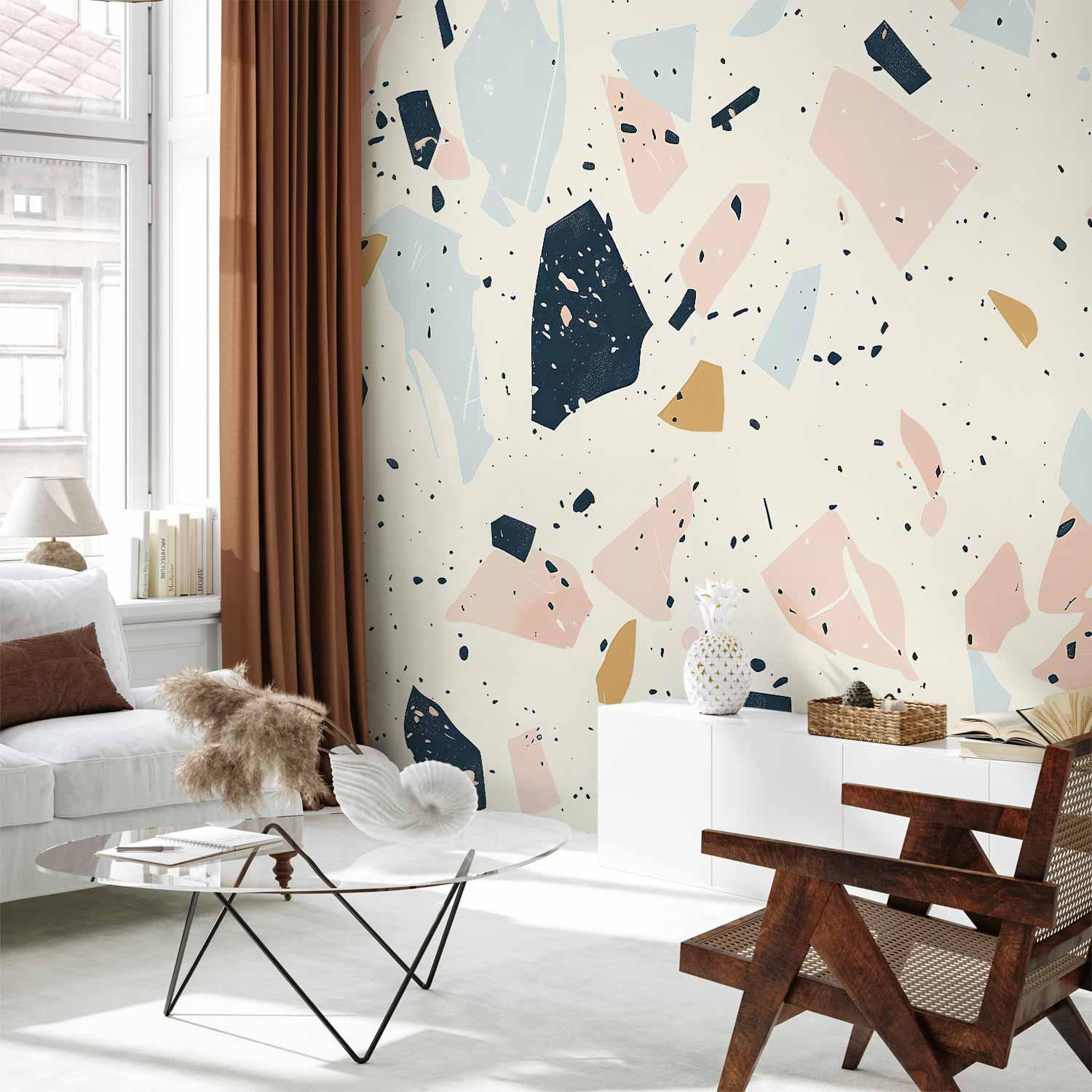Fototapet med terrazzo i afdæmpede farver og store sten - 98 x 70 cm - Selvklæbende